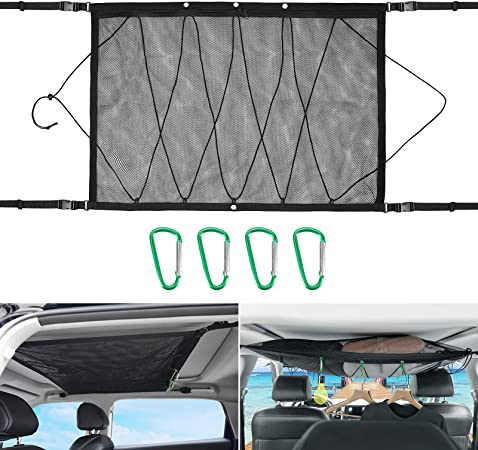 SUPAREE Car Ceiling Cargo Net Pocket,Interior Car Roof Net Van Overhead Storage Top Bag Hanging Sundries Storage Organizer Mesh Double-Layer for SUV MPV Truck Campervans