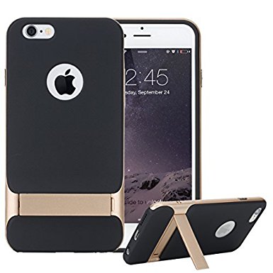 iPhone 6S Case, Rock Classic Shell Hybrid Double Layer Shock Absorbing Armor Case Cover with Kickstand for Apple iPhone 6S / iPhone 6 4.7 inch (Gold/Black)