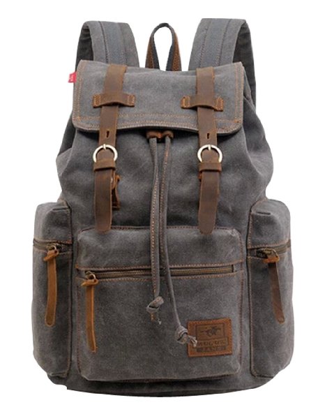 Berchirly Vintage Men Casual Canvas Leather Backpack Rucksack Bookbag Satchel Hiking Bag