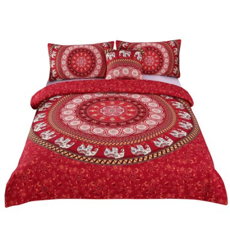 Sleepwish 4 Pcs Red Mandala Bedding Home Elephant Messenger Indian Bed Linen Soft Fabric Moroccan Bedclothes Duvet Cover Set Full Size
