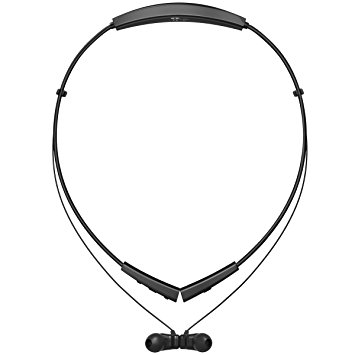 1byone Bluetooth 4.1 Ring Collar Wireless Stereo Headset, Neckband Music Headphones with Incoming Call Vibration Alerts for Smartphones and Tablets, Black