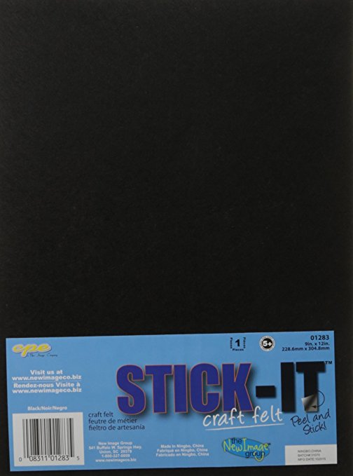 Stick It Felt 9 X 12-Inch, Black, Pack of 6