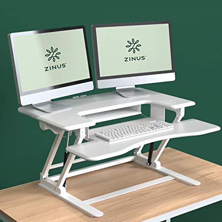 Zinus Smart Adjust Standing Double Desk/Adjustable Height Desktop Workstation, White