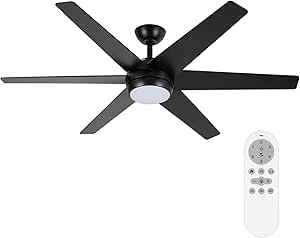 hykolity 54 inch Indoor Modern Quiet Reversible Motor Ceiling Fan with LED Lights and Remote Control, 6 Blades, 6 Speed, Dimmable, 3CCT, Black