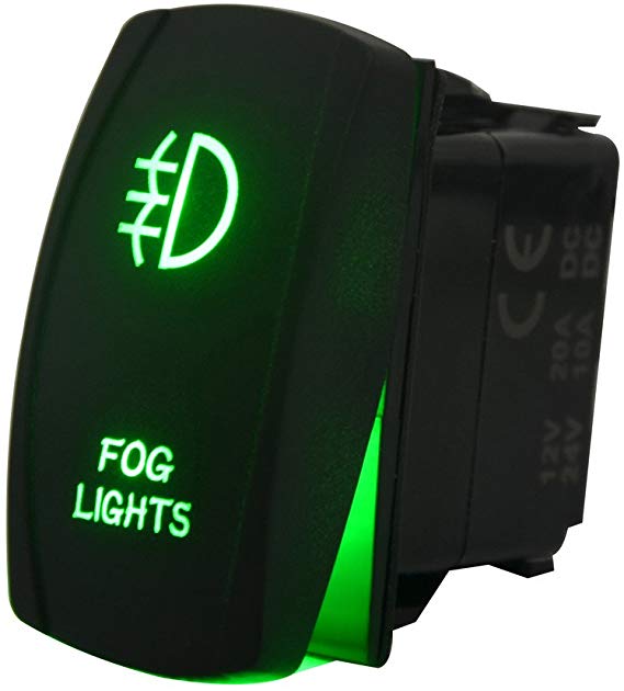 MicTuning LS081601 Green 5pin Fog Rocker Switch ON-Off LED Light 20A 12V