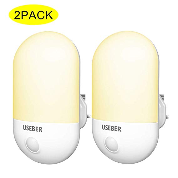 LED Night Light, [2 Pack] Useber Night Lights Plug in Walls with Dusk to Dawn Photocell Sensor, 0.5W Energy Saving, Warm White Night Lighting for Baby, Kids, Children’s Room, Hallway, Stairs etc