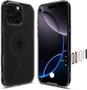 SPIGEN Ultra Hybrid T MagFit for iPhone 16 Pro Max Case, Full Camera Control Button, Compatible with MagSafe Magnetic Ring, Air Cushion Bumper Hard Clear Cover - Frost Black Case/Graphite Ring