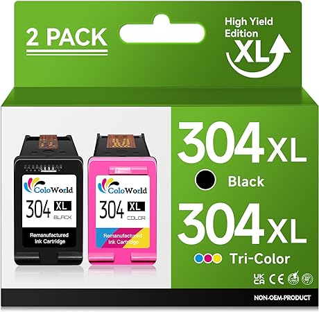 304 Ink Cartridges Combo Pack, 304 XL Remanufactured for HP Printer Ink 304 Compatible with HP DeskJet 3760 2600 2620 2630 2632 3700 3755 Envy 5020 5010 5032 AMP 100 120 Printers(Black and Colour)