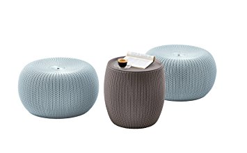 Keter Knit Indoor/Outdoor Ottoman Seat and Table Set - Misty Blue and Dune