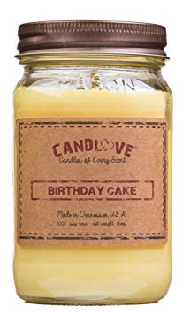 CANDLOVE "Birthday Cake Scented 16oz Mason Jar Candle 100% Soy Made in The USA
