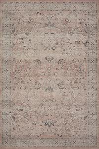 Loloi II Hathaway Collection HTH-06 Blush / Multi 7'-6" x 9'-6", .25" Thick, Area Rug, Soft, Durable, Printed, Modern, Low Pile, Non-Shedding, Easy Clean, Living Room Rug