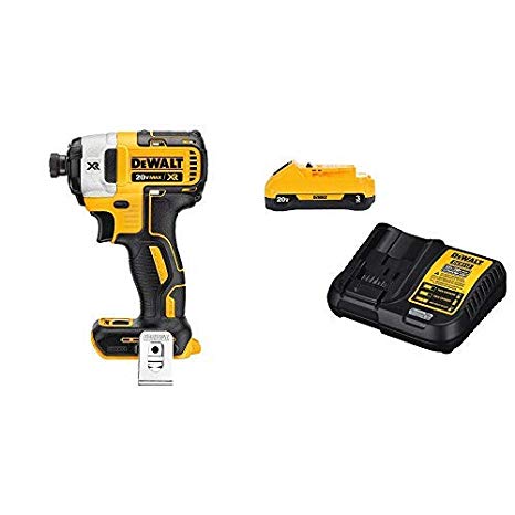 DEWALT DCF887B 20V MAX XR Li-Ion Brushless 0.25" 3-Speed Impact Driver with DEWALT DCB230C 20V Battery Pack