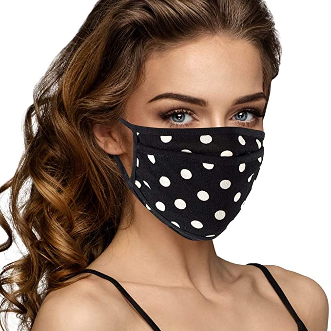 Cloth Face Mask Washable with Filter Pocket - Cute Designs for Women - Made in the USA (Floral Mauve) (Black and White Polka Dot)
