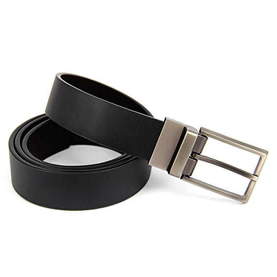 Men's Reversible Leather Dress Belt 1.3" Wide Rotated Buckle