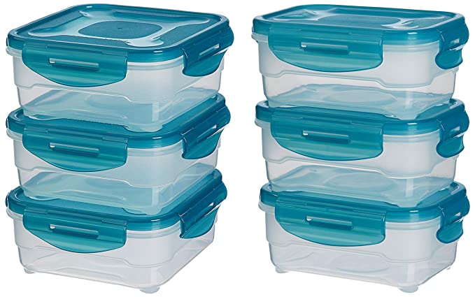 AmazonBasics 3pc Airtight Food Storage Containers Set, 3 x 0.80 Litre, Multicolour & 3pc Airtight Food Storage Containers Set, 3 x 0.6 Litre Combo