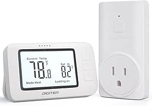 DIGITEN Wireless Thermostat WTC100 Pro Temperature Controller for Cooling & Heating, Remote Controlled Outlet, Easy-to-Use and Non-Programmable Thermostats for Home