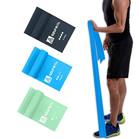 A AZURELIFE Professional Resistance Bands Set, Different Strengths of Exercise Bands, 5 ft. Long Latex Free Elastic Stretch Bands for Physical Therapy, Yoga, Pilates, Rehab, Home Workout