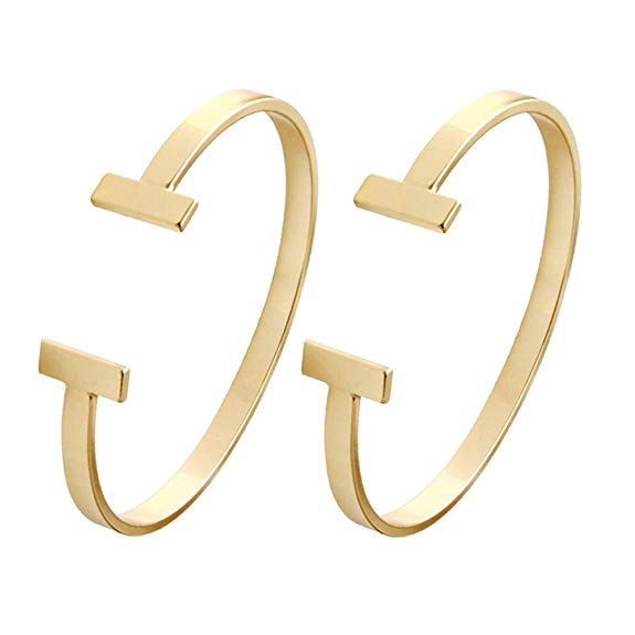 SENFAI Simple Double T Cuff Bracelet/Jewelry Set for Women