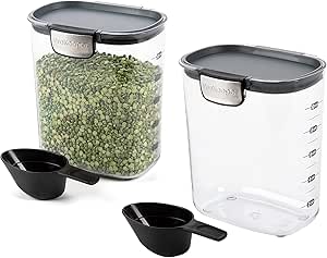 Progressive International ProKeeper  Clear Plastic Airtight Food Baker's Kitchen Storage Organization Container Canister Set with Magnetic Accessories, 2- Piece Set (PKS-2 - Grain 2.5-Quart)