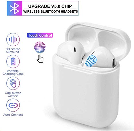 True Wireless Earbuds Bluetooth 5.0 TWS Earphones with Fast Charging Case Noise Cancelling Headphones 3D Stereo in-Ear Headphones White (W) (W) (T) (F)