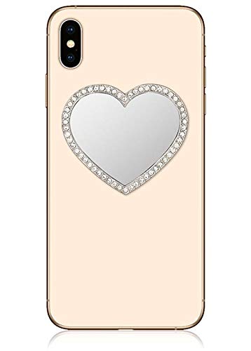 iDecoz Phone Mirror/Sticks on The Back of Your Phone or case. The Replacement for The Compact Mirror. It's The Best Way to Check Yourself Out On-The-Go! (Silver Heart w/Crystals)