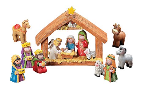 Fun Express Mini Christmas Nativity Set Stable with Jesus Mary Joseph Wisemen - 9 Pieces