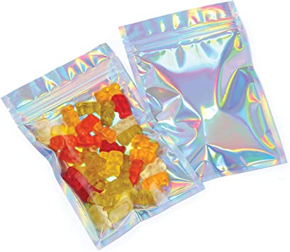 Mylar Bags with Ziplock 4 x 6" | 100 Bags | Rainbow Holographic | Sealable Heat Seal Bags for Candy and Food Packaging, Medications and Vitamins | For Liquid and Solids (4" x 6")