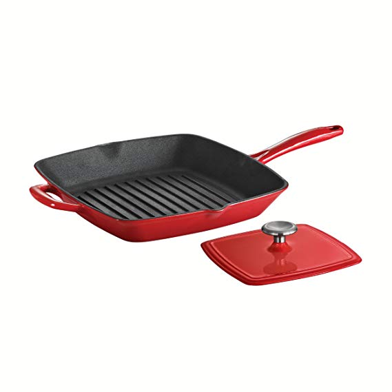 Tramontina Enameled Cast Iron Grill Pan with Press, 11-Inch, Gradated Red