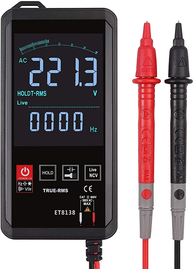 Digital Multimeter Smart Touch Color Screen True RMS 6000 Counts Automotive Meter Analog Bar with Transistor Capacitor NCV AC/DC Voltage, Frequency, Capacitance, Resistance, Diode Continuity Tester