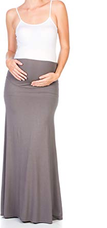 My Bump Women's High Waisted Floor Length Maternity Maxi Skirt with Tummy Control(Made in USA)