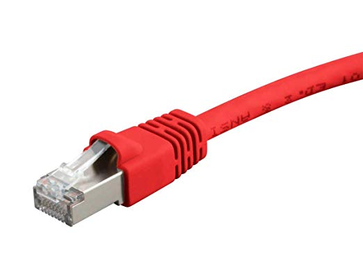 Monoprice Cat6A Ethernet Patch Cable - Network Internet Cord - RJ45, 550Mhz, STP, Pure Bare Copper Wire, 10G, 26AWG, 14ft, Red