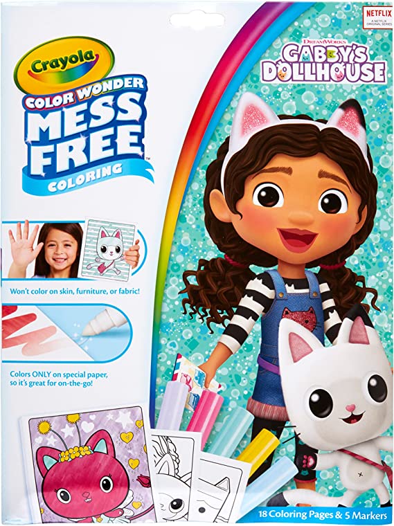 Crayola Gabbys Dollhouse Color Wonder, 18 Mess Free Coloring Pages & 5 No Mess Markers, Gift for Kids