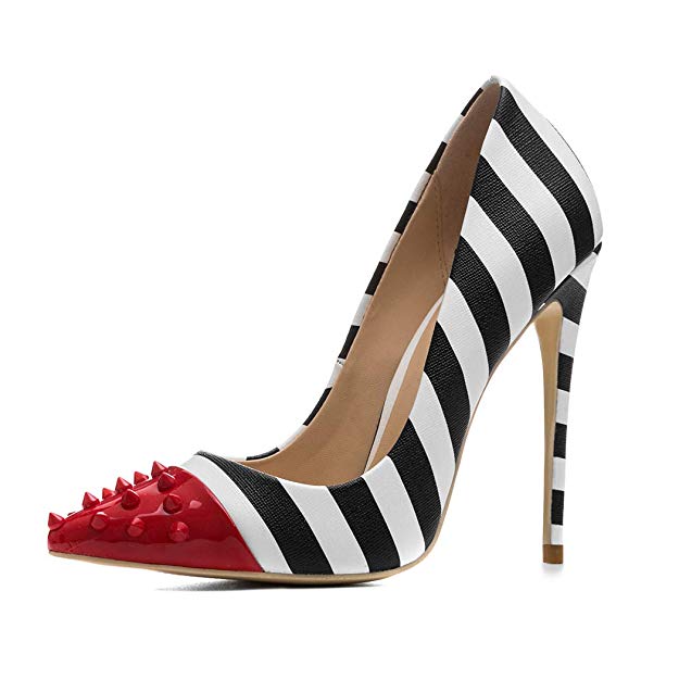 Women's Stiletto Pumps Studded Zebra Print high Heels Shoes Party Wedding Big Size 45