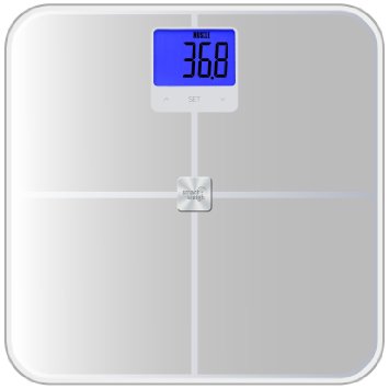 Smart Weigh Precision Body Composition Analyzer and Digital Bathroom Scale 440 lb  200kg Capacity Measures Weight BMI Body Fat Water Muscle and Bone Mass in Silver