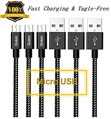 Micro USB Cables, 3Pack (3ft), Fast Charging, Tangle-Free, Nylon Braided, USB to Micro USB, Android Quick Charger Cord for Samsung Galaxy S7 Edge/S6/S5/S4, Note 5/4/3, HTC, LG, Nokia, Sony, LG, Motorola, Huawei, ZTE, Tablet and More (Black White)