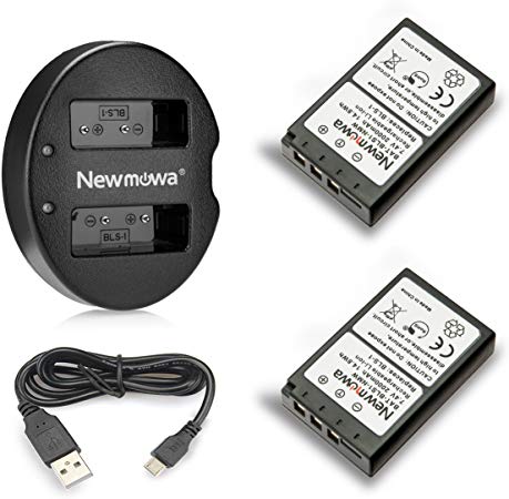 Newmowa BLS-1 Replacement Battery (2-Pack) and Dual USB Charger for Olympus PS-BLS1, BLS-1 Batteries and Olympus PEN E-PL1, E-PM1, EP3, EPL3, Evolt E-420, E-620,E-450, E-400, E-410 Digital SLR Cameras