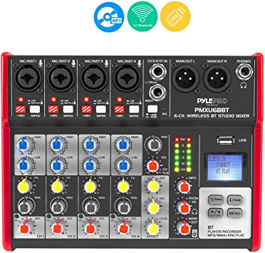 PYLE Sound 6 Channel Bluetooth Compatible Professional Portable Digital Dj Console w/USB Mixer Audio Interface-Mixing Boards For Studio Recording-PylePro PMXU68BT, Black