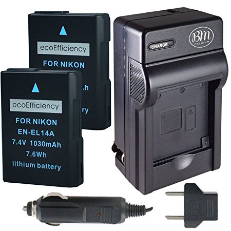 ecoEfficiency 2 Pack of EN-EL14, EN-EL14A Batteries and Battery Charger for Nikon D5600 Digital SLR Camera