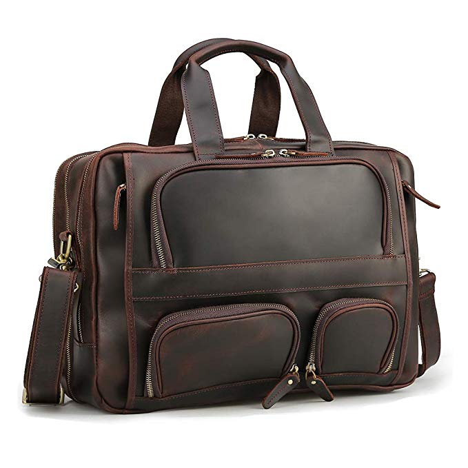 Tiding Men's Vintage Leather Messenger Bag 17 Inch Laptop Shoulder Bag Business Briefcase
