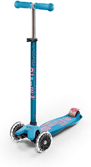 Micro Maxi Deluxe - LED 3-Wheeled, Lean-to-Steer, Swiss-Designed Micro Scooter for Kids with LED Light-up Wheels, Ages 5-12 (Aqua)