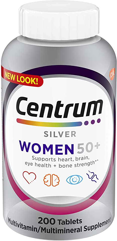 Centrum Silver Women's Multivitamin for Women 50 Plus, Multivitamin/Multimineral Supplement with Vitamin D3, B, Calcium and Antioxidants, Gluten Free, Non-GMO Ingredients, 200 Count