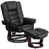 Flash Furniture BT-7818-BK-GG Contemporary Black Leather ReclinerOttoman with Swiveling Mahogany Wood Base