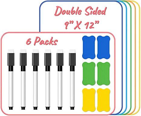 Small Dry Erase Board, Ohuhu 6 Pack 9 x 12 Inch Whiteboards, Double Sided Lap boards Durable Portable Handwriting White boards LapBoard for Kids, Students, Home, Classroom, Erasers and Markers Included