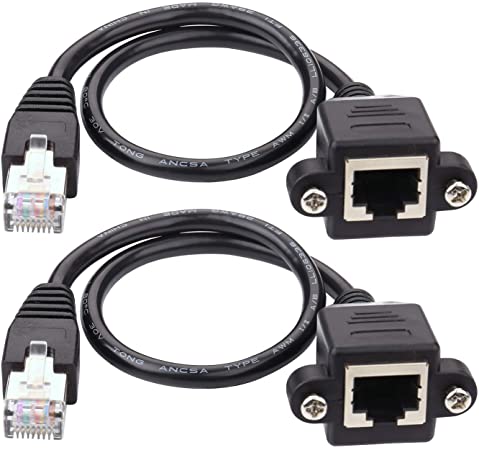 Ethernet Extender - iGreely 2Pack RJ45 Male to Female Screw Panel Mount Cat6/Cat5e/Cat5 Ethernet LAN Network Extension Cable 1ft/30cm