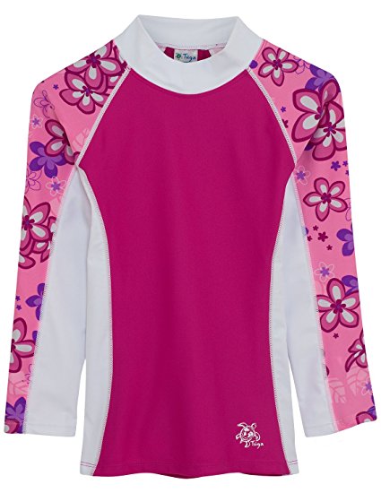 Tuga Girls Long Sleeve Rash Guards 1-14 Years, UPF 50  Sun Protection Swim Shirt