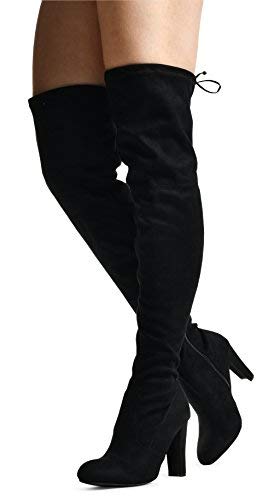 Women's Over The Knee Boots - Sexy Drawstring Stretchy Pull on - Comfortable Block Heel