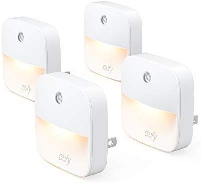 Eufy Lumi Plug-In Night Light, Warm White LED, Dusk-To-Dawn Sensor, Bedroom, Bathroom, Kitchen, Hallway, Stairs, Energy Efficient, Compact, 4-pack