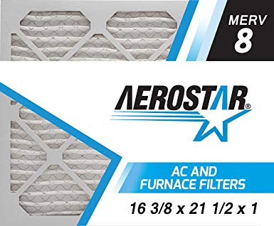 Aerostar Pleated Air Filter, MERV 8, 16 3/8x21 1/2x1, Pack of 6, Made in the USA