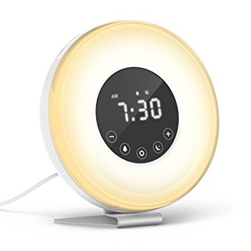 hOmeLabs Sunrise Alarm Clock - Digital LED Clock with 6 Color Switch and FM Radio for Bedrooms - Multiple Nature Sounds Sunset Simulation & Touch Control - With Snooze Function for Heavy Sleepers