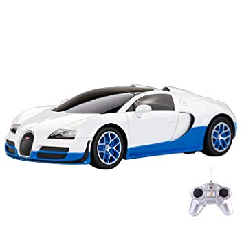 Bugatti Veyron Remote Control Car for Kids – PL611 Electric Radio Controlled Bugatti Veyron 16.4 Grand Sport Vitesse RC Car – Indoor Bugatti RC Car – Official 1:24 Model – RTR, EP (White/Blue)